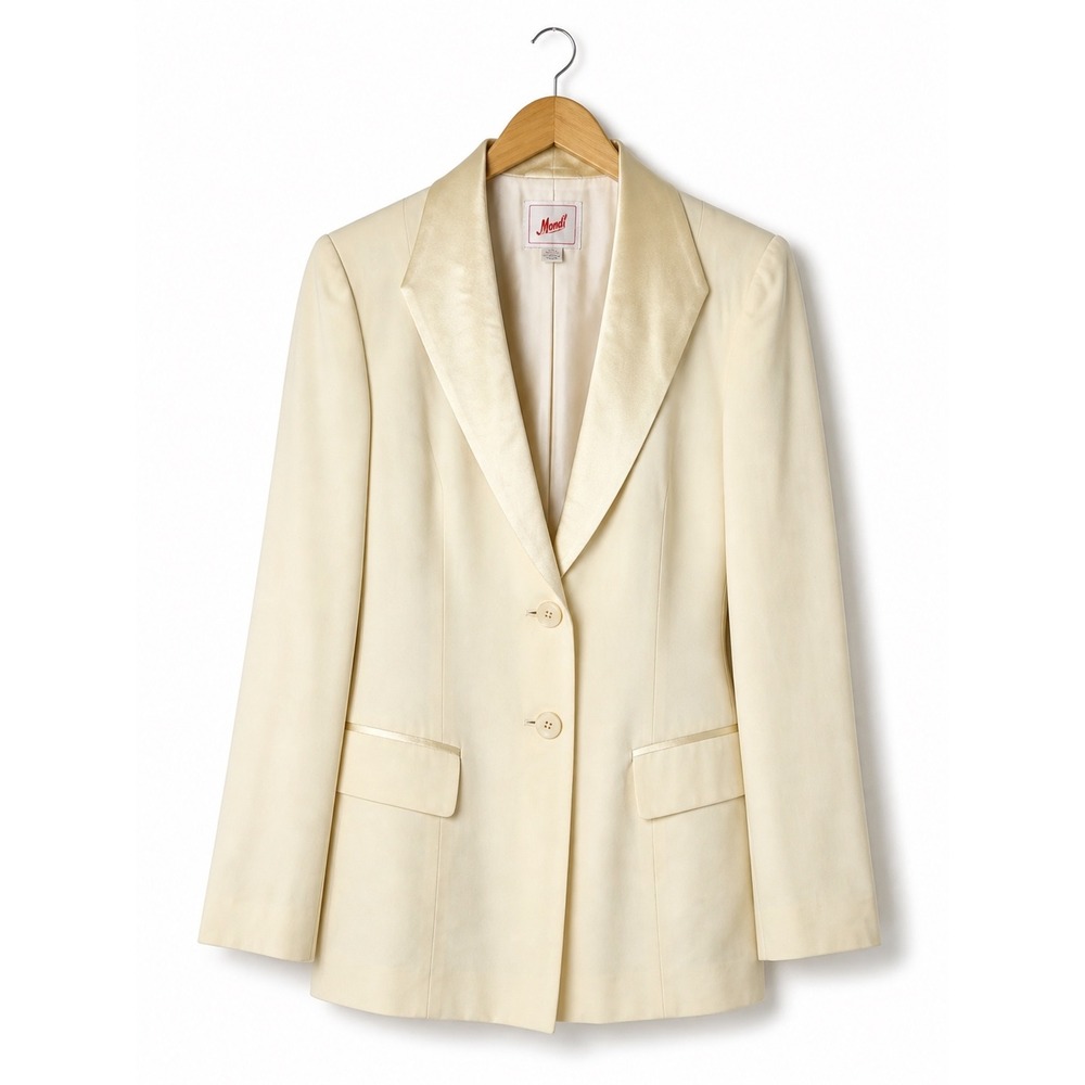 Mondi Yellow Blazer Jacket Women Small Satin Peak Lapel Vintage 90s Retro Preppy